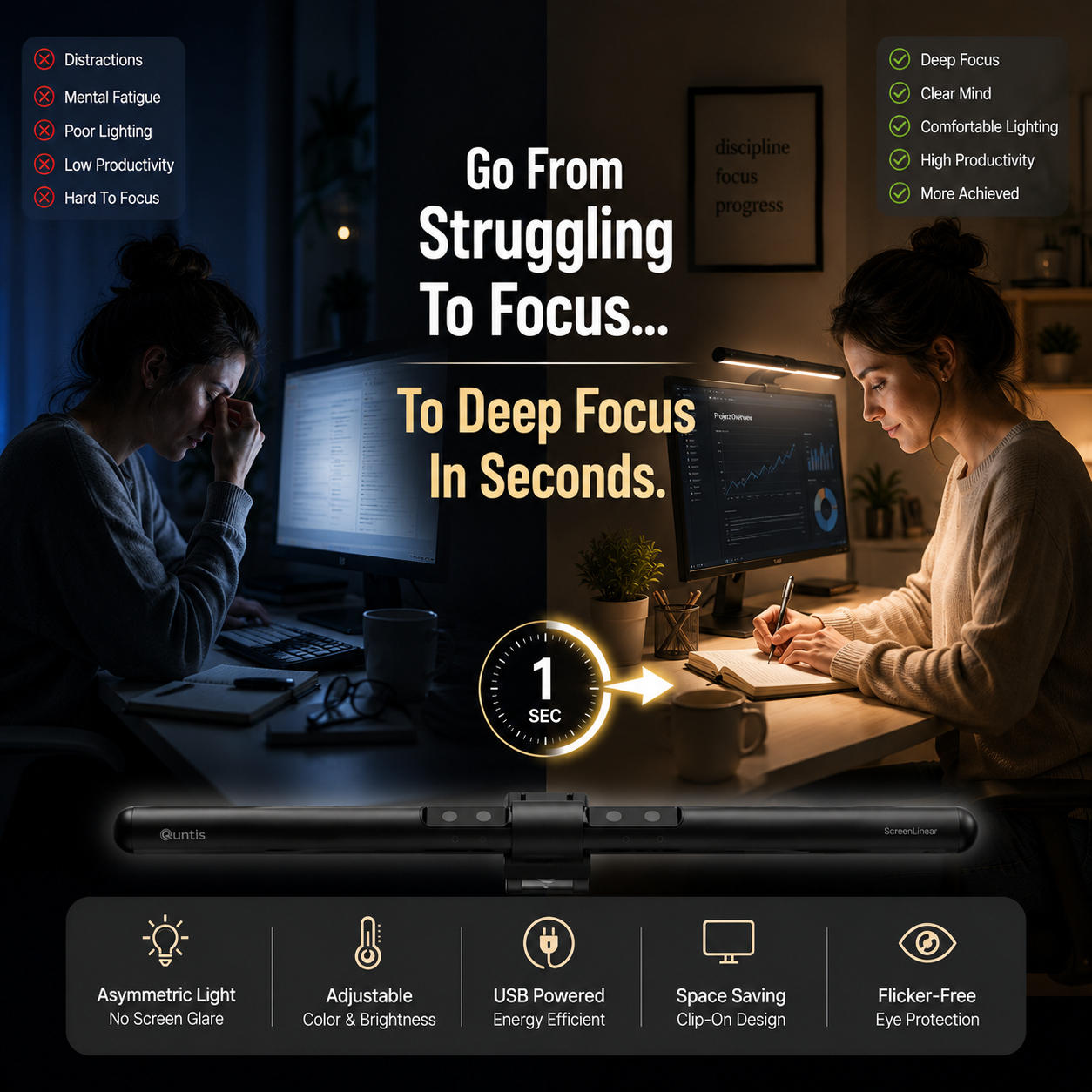 LED Monitor Light Bar – Eye-Caring, Auto-Dimming & Glare-Free