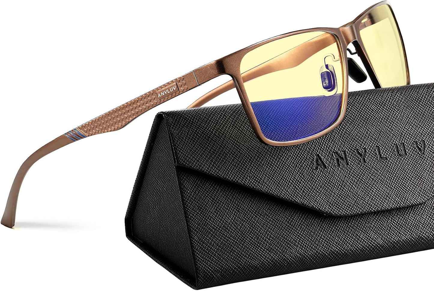 Blue Light Glasses Men, Relieve Eyestrain and Eye Protection, Al-Mg Metal Computer Blue Light Blocking Glasses