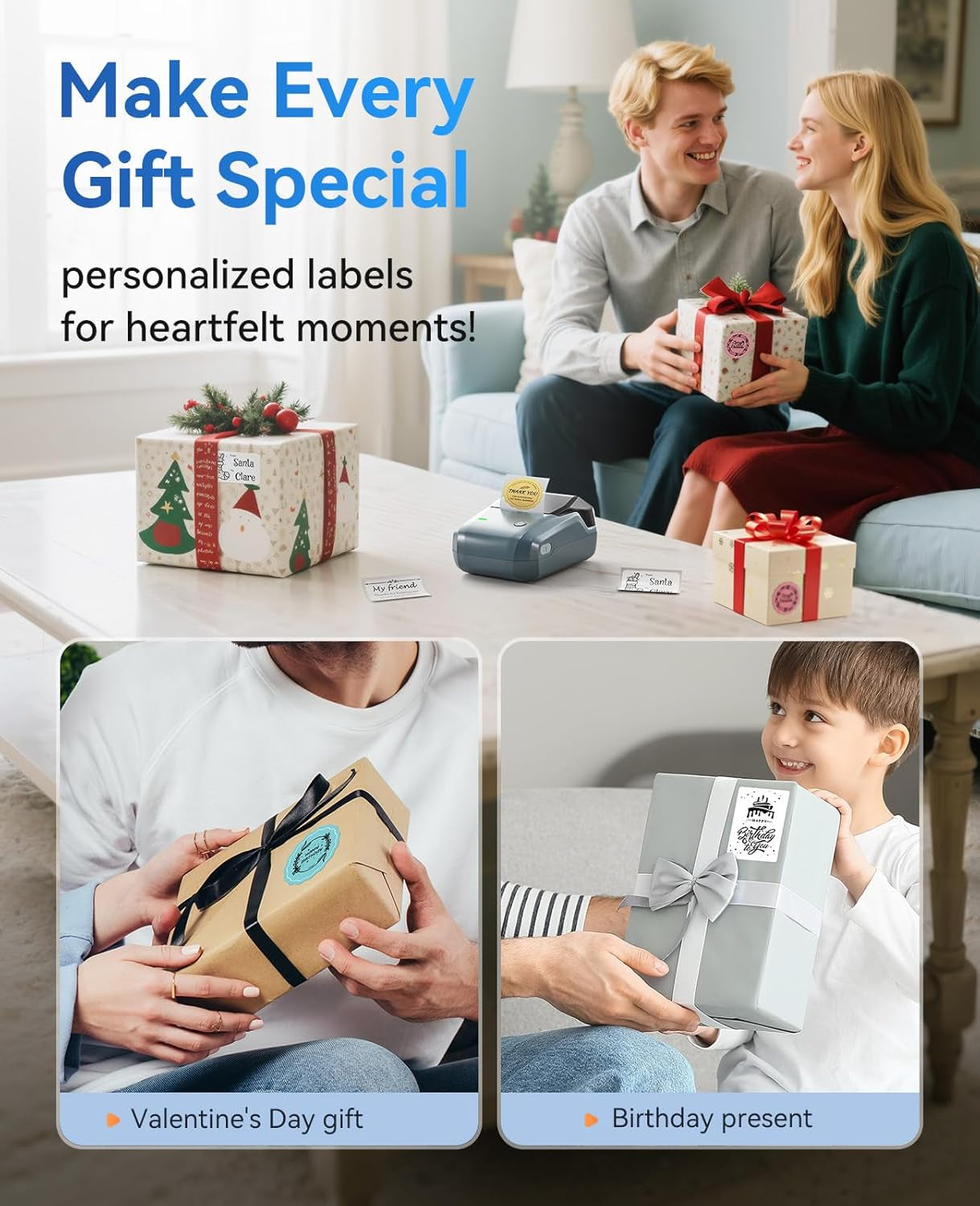 B1 Label Maker, Portable Thermal Label Printer, Mini Label Maker Machine with Tape, Bluetooth Small Sticker Printer with Auto Identification, Labelling Machine for Office, Home, Business
