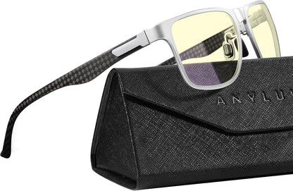Blue Light Glasses Men, Relieve Eyestrain and Eye Protection, Al-Mg Metal Computer Blue Light Blocking Glasses