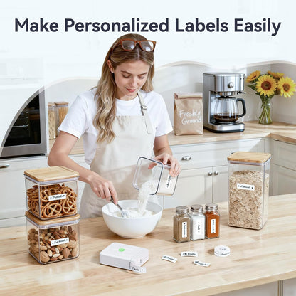 D110 Upgraded Label Maker, Mini Label Printer, Portable Label Maker Machine with Tape Bluetooth Thermal Labelling Machine Small Sticker Printer for Home Kitchen School Office Store, White