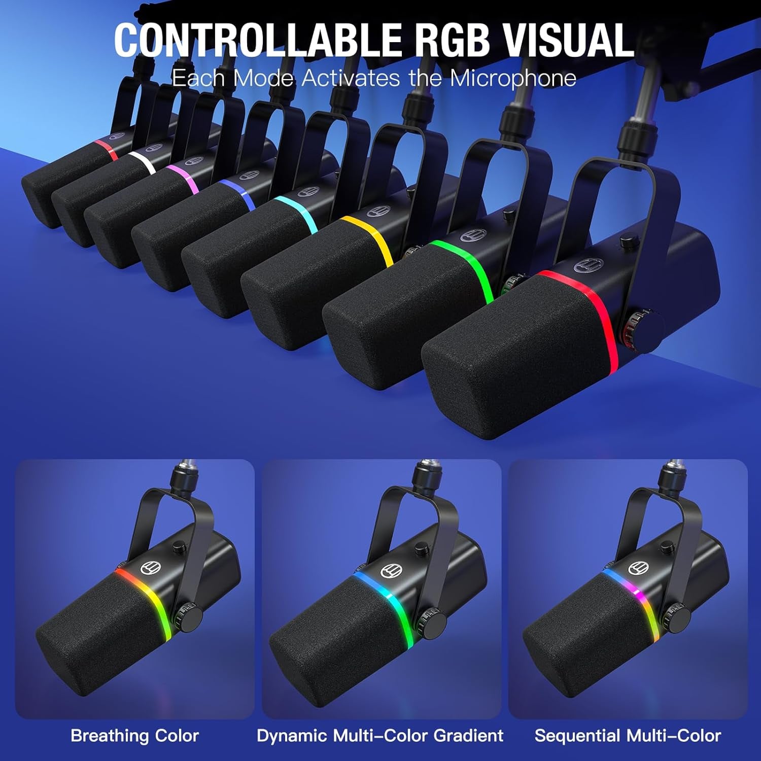 XLR/USB Dynamic Microphone for Gaming Podcast,Mic for Iphone Phone PC Computer Gaming Streaming Microphone with RGB Light,Mute Button,Mic Gain,Headphones Jack,Boom Arm Stand,Singing Youtube