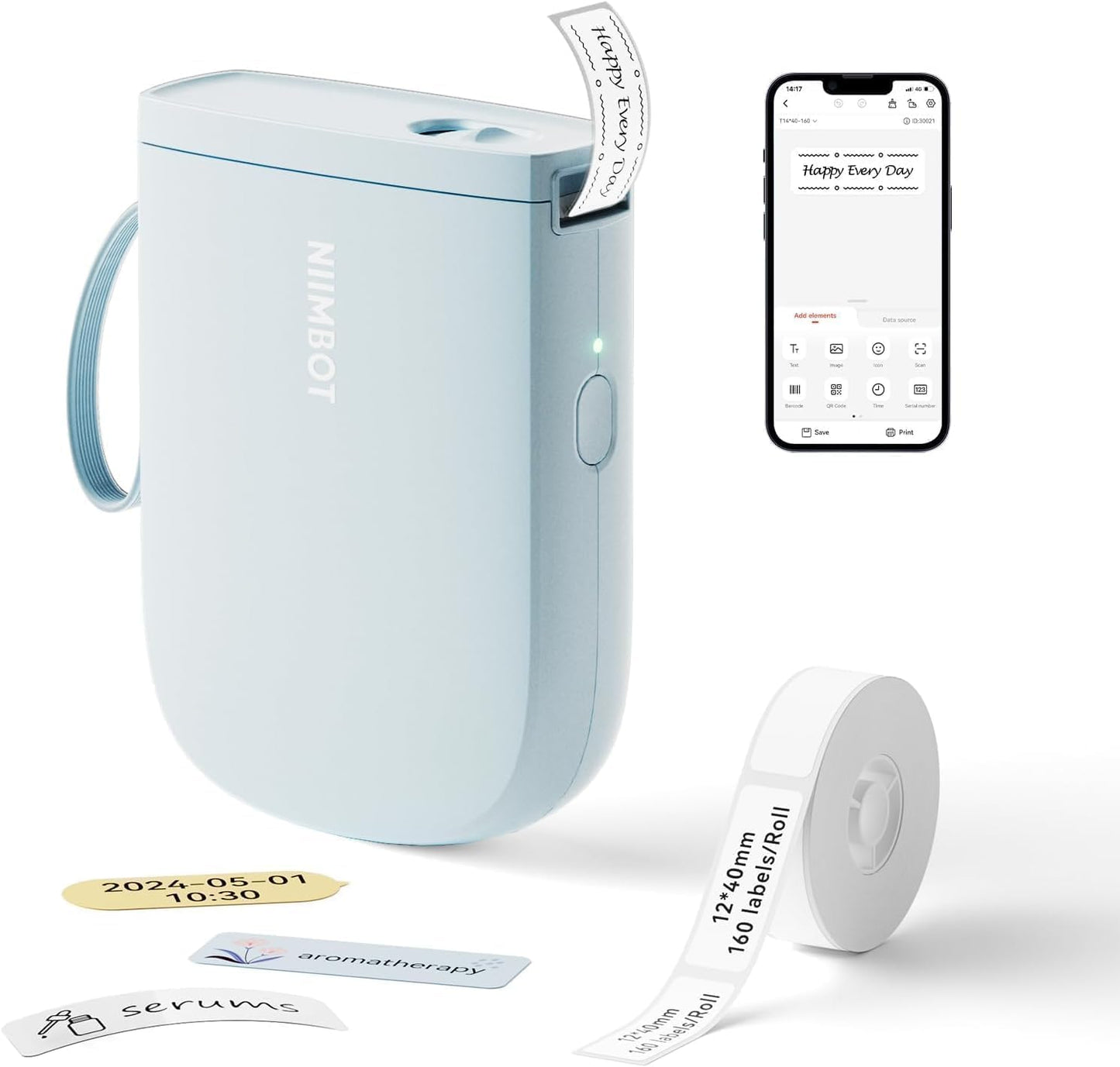 D110 Upgraded Label Maker, Mini Label Printer, Portable Label Maker Machine with Tape Bluetooth Thermal Labelling Machine Small Sticker Printer for Home Kitchen School Office Store, White
