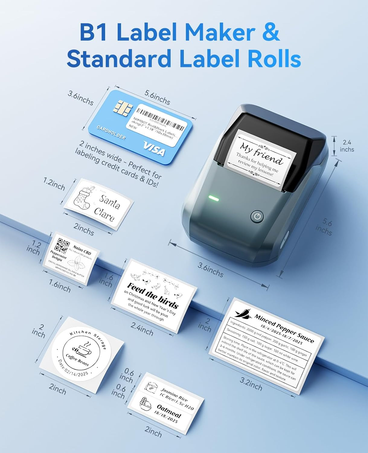 B1 Label Maker, Portable Thermal Label Printer, Mini Label Maker Machine with Tape, Bluetooth Small Sticker Printer with Auto Identification, Labelling Machine for Office, Home, Business