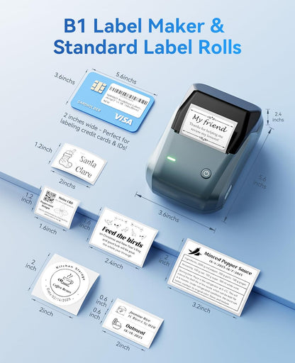 B1 Label Maker, Portable Thermal Label Printer, Mini Label Maker Machine with Tape, Bluetooth Small Sticker Printer with Auto Identification, Labelling Machine for Office, Home, Business