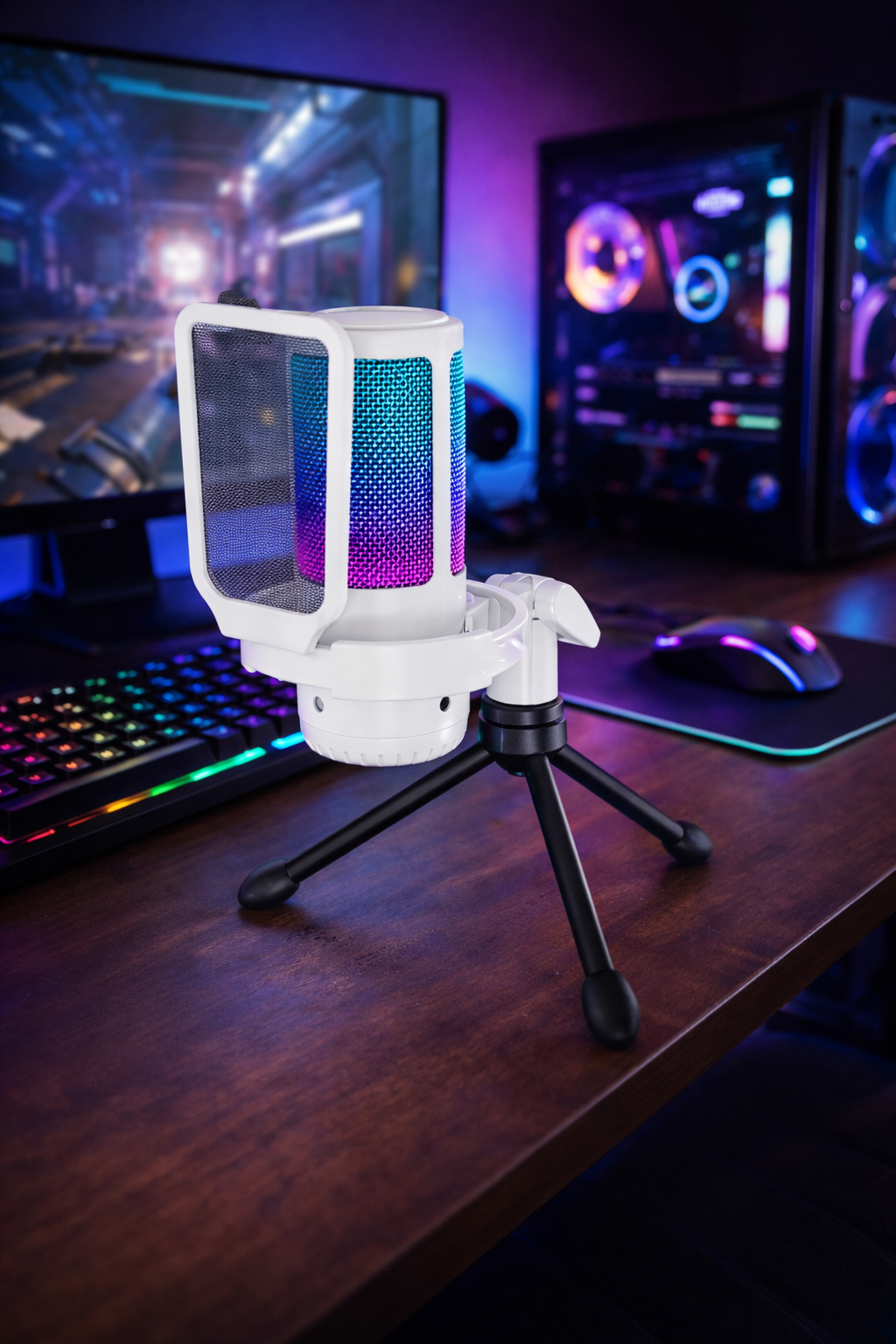Gaming Microphone, USB Mic for PC with Noise Cancellation, RGB, Mute, Gain Control, Zero-Latency Monitoring,  Tripod Stand & Pop Filter, for Mac, Iphone, Streaming, Twitch, Youtube