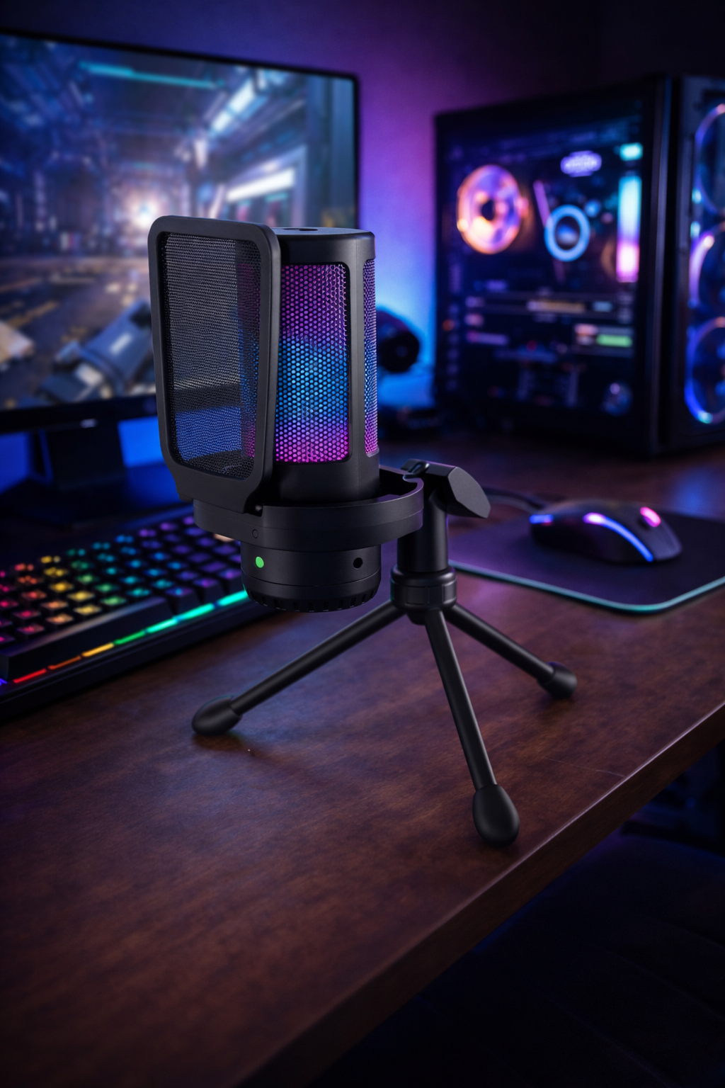 Gaming Microphone, USB Mic for PC with Noise Cancellation, RGB, Mute, Gain Control, Zero-Latency Monitoring,  Tripod Stand & Pop Filter, for Mac, Iphone, Streaming, Twitch, Youtube
