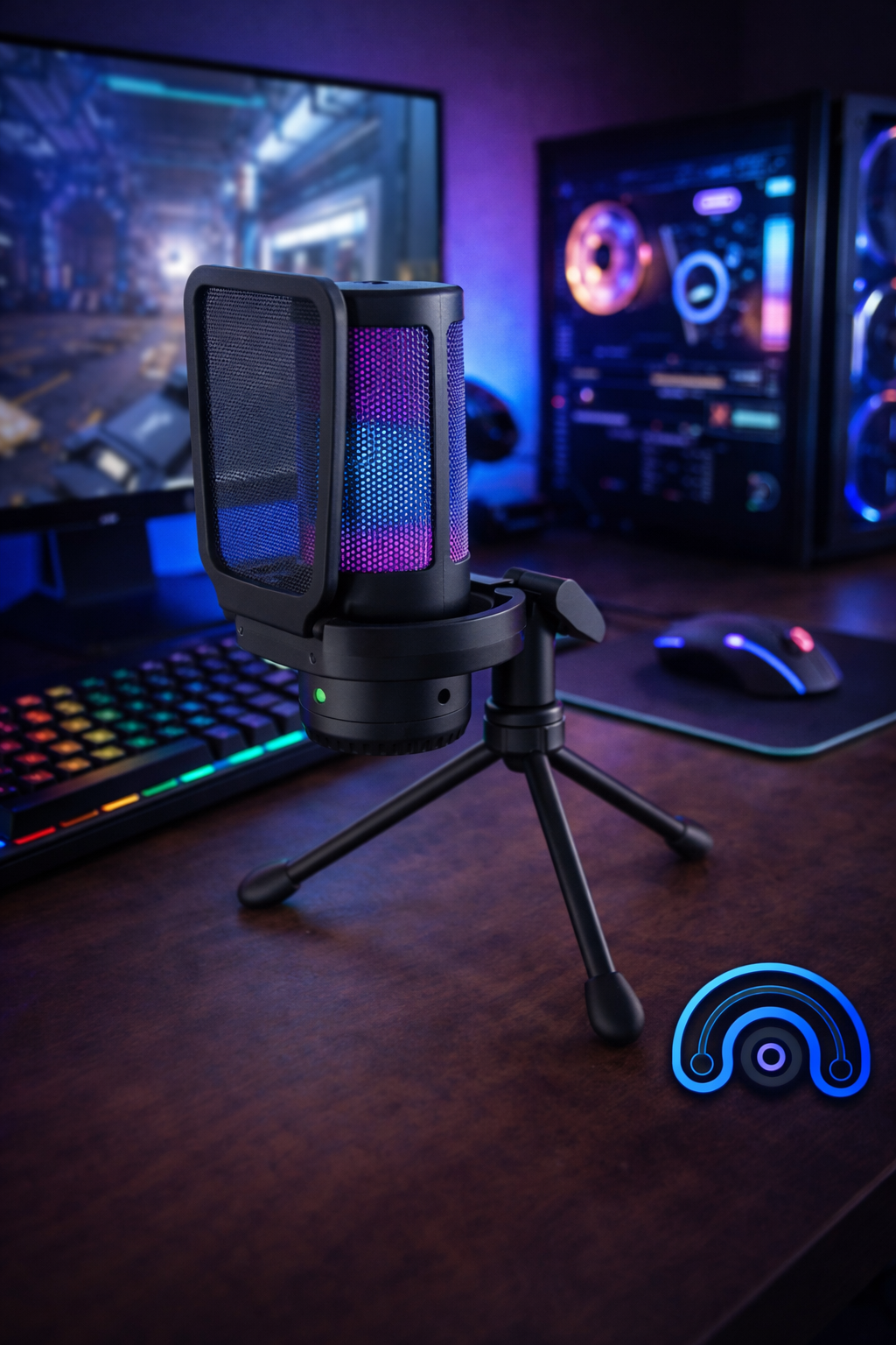 Gaming Microphone, USB Mic for PC with Noise Cancellation, RGB, Mute, Gain Control, Zero-Latency Monitoring,  Tripod Stand & Pop Filter, for Mac, Iphone, Streaming, Twitch, Youtube