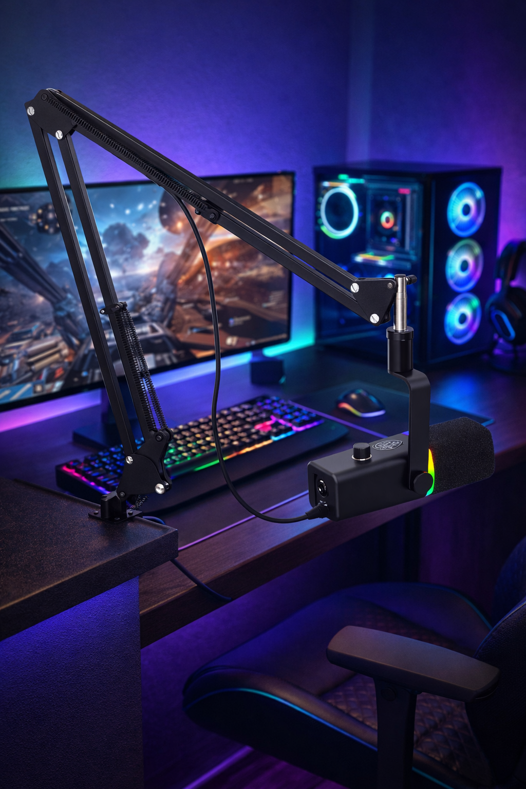 XLR/USB Dynamic Microphone for Gaming Podcast,Mic for Iphone Phone PC Computer Gaming Streaming Microphone with RGB Light,Mute Button,Mic Gain,Headphones Jack,Boom Arm Stand,Singing Youtube