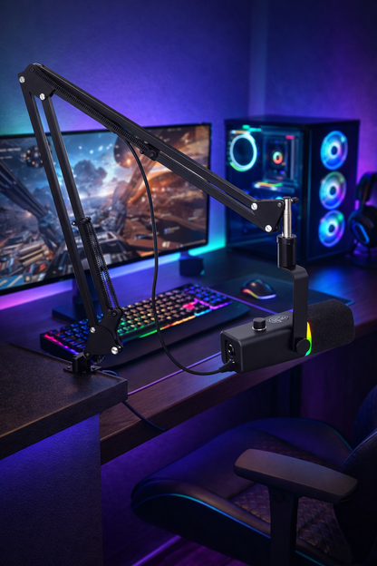 XLR/USB Dynamic Microphone for Gaming Podcast,Mic for Iphone Phone PC Computer Gaming Streaming Microphone with RGB Light,Mute Button,Mic Gain,Headphones Jack,Boom Arm Stand,Singing Youtube