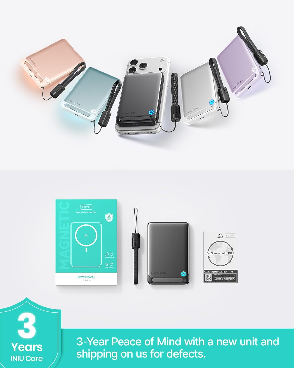 for Magsafe Power Bank, Original Qi2 Certified Wireless Fast Charging, Slimmest 10000Mah 45W Magnetic Portable Charger with USB C Cable & Stand, Travel Pwerbank for Iphone 17-12 Only