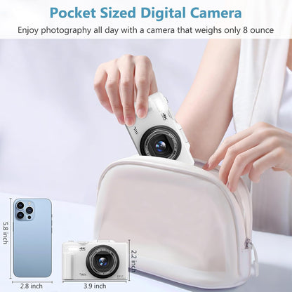 4K Digital Camera for Photography, 64MP Vlogging Camera for Youtube with 3" 180° Flip Screen, 18X Digital Zoom Point and Shoot Camara with 32GB Micro SD Card for Beginner (White)