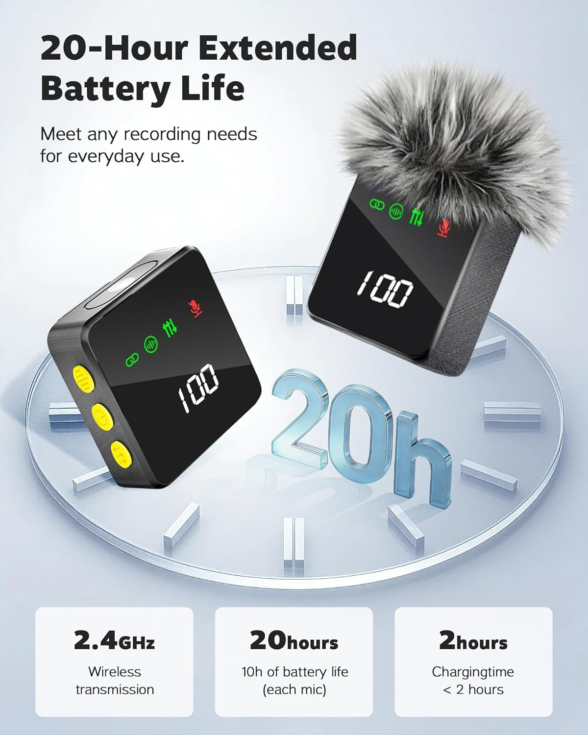 3-In-1 Wireless Lavalier Microphone for Iphone, Android, Camera | Mini Microphone with Digital Display & Noise Reduction, 20H Battery Life, Mic for Video Recording, Tiktok, Youtube, Vlogging