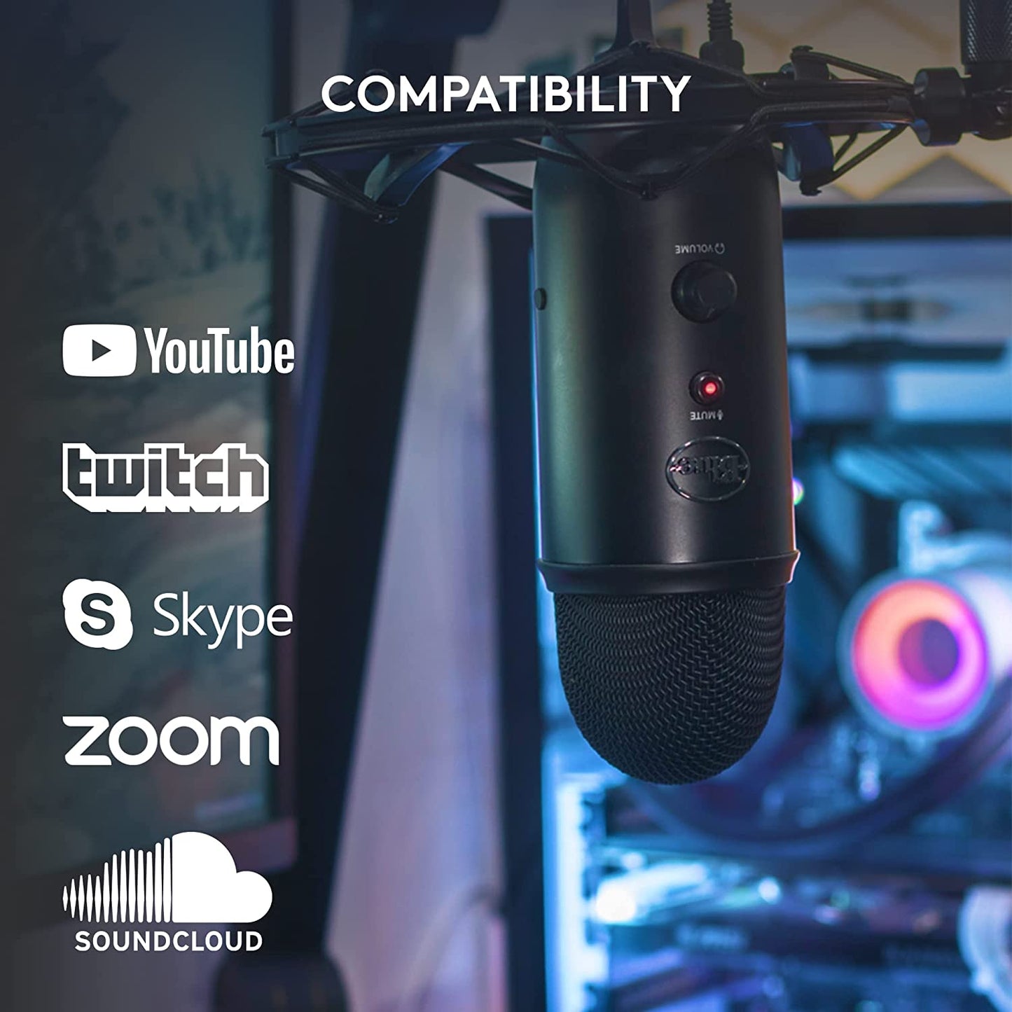 Creators Blue Yeti USB Microphone for PC, Mac, Gaming, Recording, Streaming, Podcasting, Studio and Computer Condenser Mic with Blue VO!CE Effects, 4 Pickup Patterns, Plug and Play - Blackout