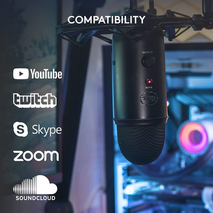 Creators Blue Yeti USB Microphone for PC, Mac, Gaming, Recording, Streaming, Podcasting, Studio and Computer Condenser Mic with Blue VO!CE Effects, 4 Pickup Patterns, Plug and Play - Blackout