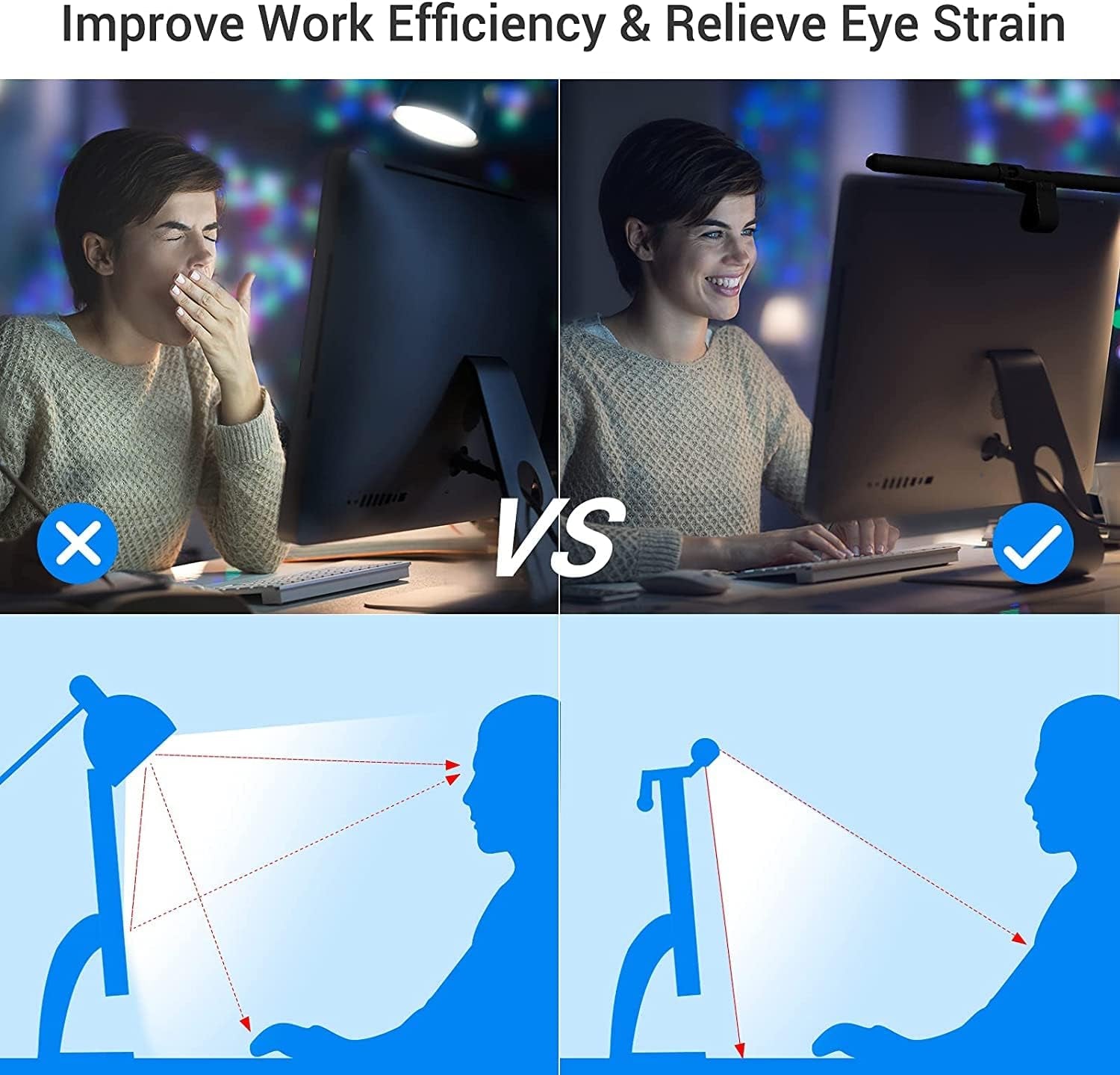 Computer Monitor Lamp, 52CM Screen Monitor Light Bar for Eye Caring, E-Reading LED Task Lamp with Auto-Dimming & Stepless Adjustment, Touch Control No Screen Glare Space Saving Home Office Lamp