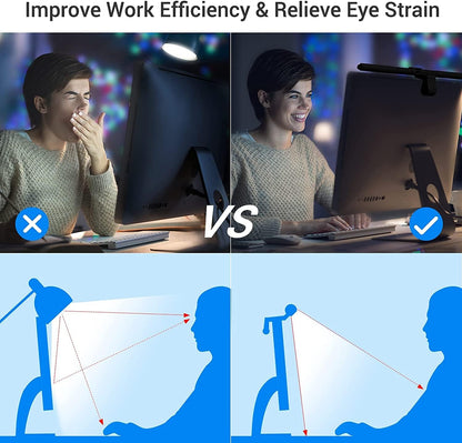 Computer Monitor Lamp, 52CM Screen Monitor Light Bar for Eye Caring, E-Reading LED Task Lamp with Auto-Dimming & Stepless Adjustment, Touch Control No Screen Glare Space Saving Home Office Lamp