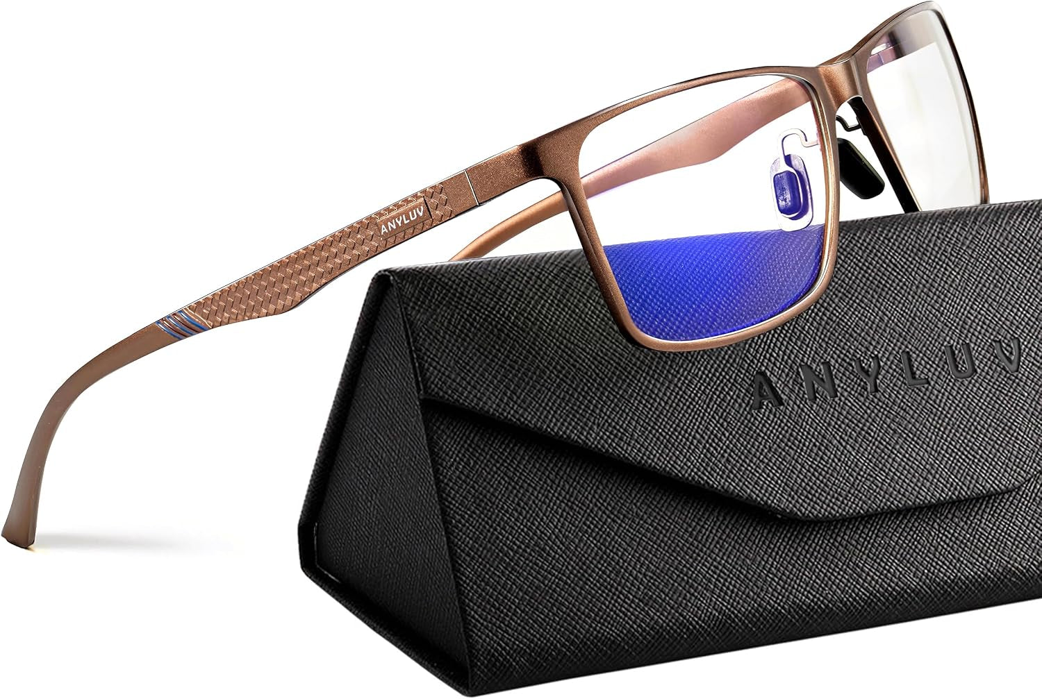 Blue Light Glasses Men, Relieve Eyestrain and Eye Protection, Al-Mg Metal Computer Blue Light Blocking Glasses