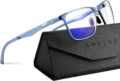 Blue Light Glasses Men, Relieve Eyestrain and Eye Protection, Al-Mg Metal Computer Blue Light Blocking Glasses