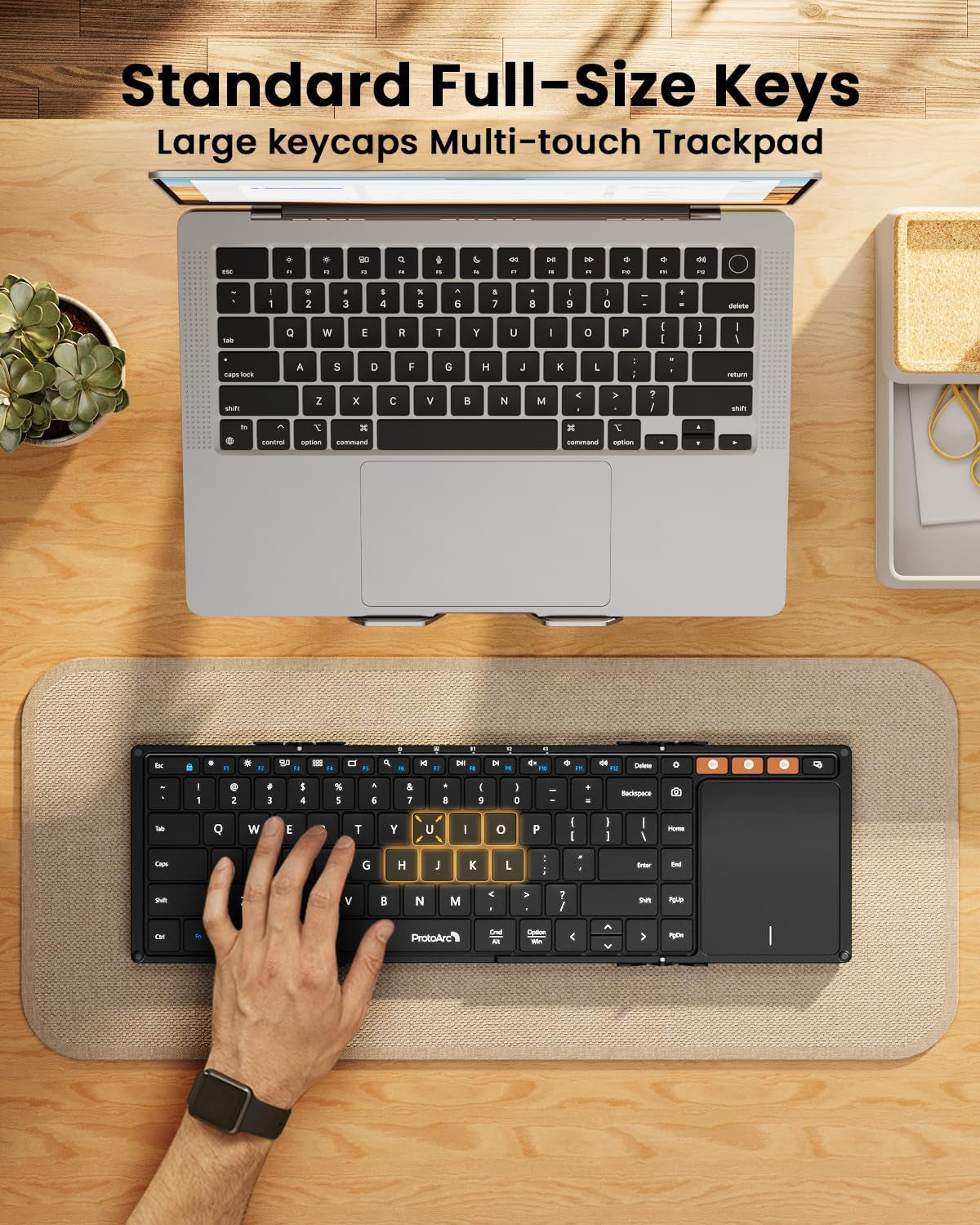 Foldable Keyboard with Touchpad, XK01 TP Folding Portable Keyboard, Full Size Keys, Large Trackpad Bluetooth Travel Keyboards for Ipad Laptop PC Tablets -Black