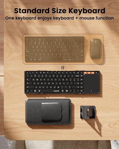 Foldable Keyboard with Touchpad, XK01 TP Folding Portable Keyboard, Full Size Keys, Large Trackpad Bluetooth Travel Keyboards for Ipad Laptop PC Tablets -Black