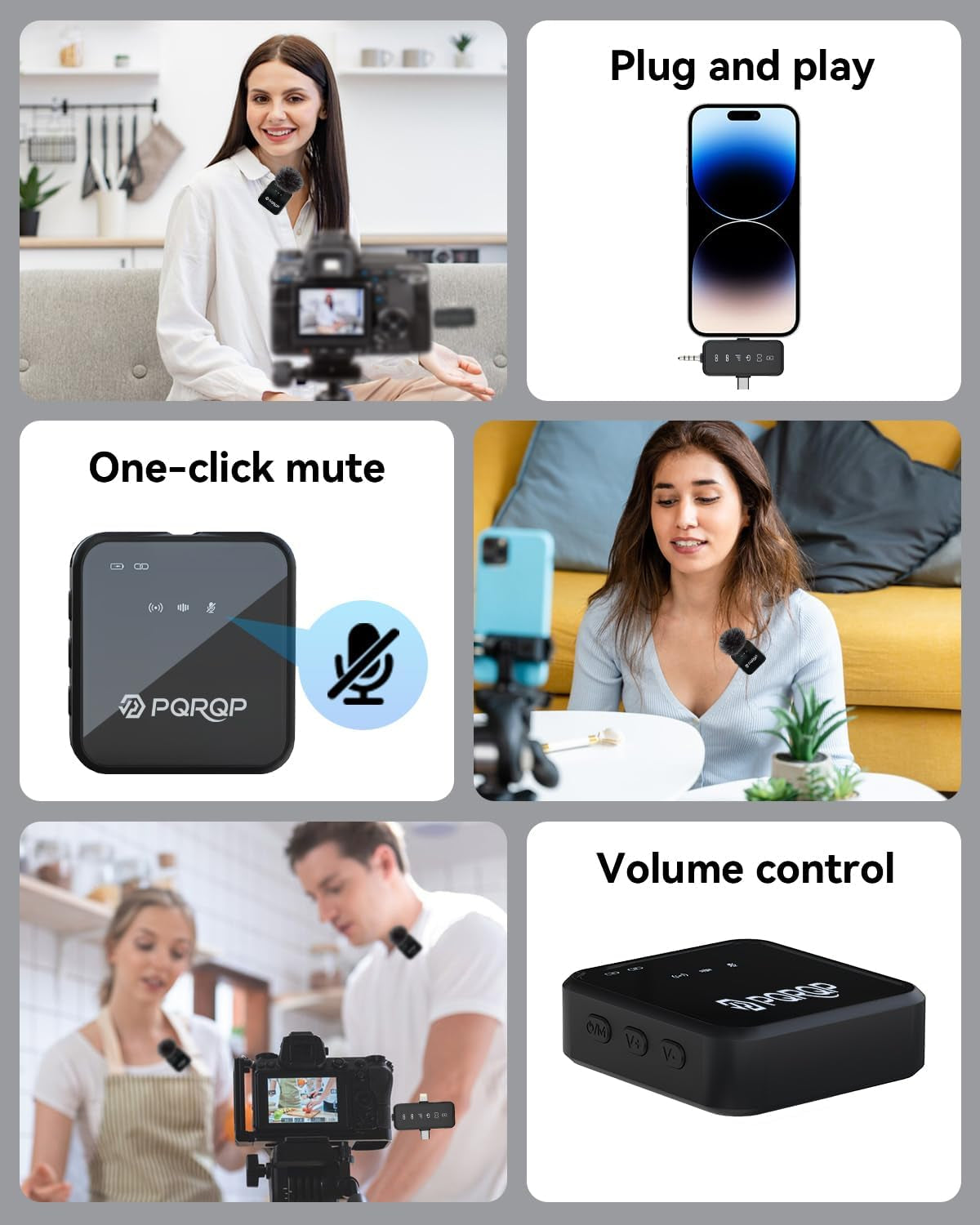 3 in 1 Wireless Lavalier Microphone for Iphone Android & Camera, Mini Clip-On Mic for Video Recording Tiktok Youtube Interview, Noise Cancelling, 328Ft Range, 18H Battery