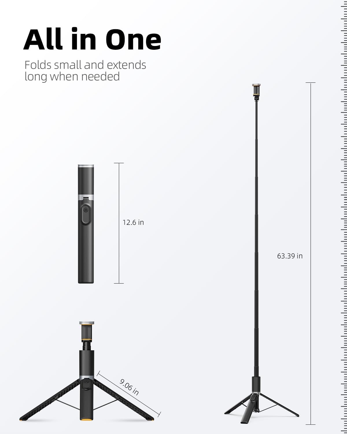 Elevate Your Selfie Game with the 63" All-in-One Tripod & Selfie Stick - Perfect for iPhone & Android!