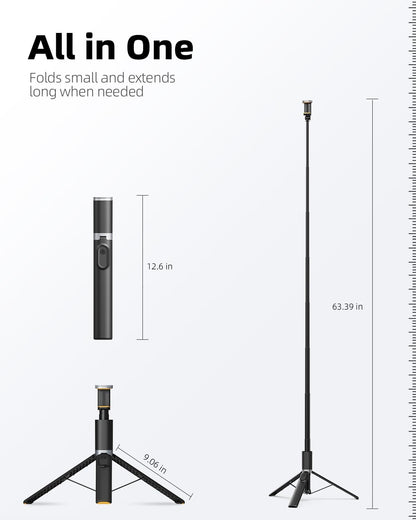 Elevate Your Selfie Game with the 63" All-in-One Tripod & Selfie Stick - Perfect for iPhone & Android!