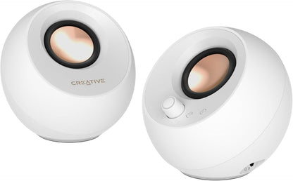 Pebble Pro Minimalist 2.0 USB-C Computer Speakers with Bluetooth 5.3 and Customizable RGB Lighting, Clear Dialog and Bassflex Tech, USB Audio, Headset Port, for PC and Mac (White)