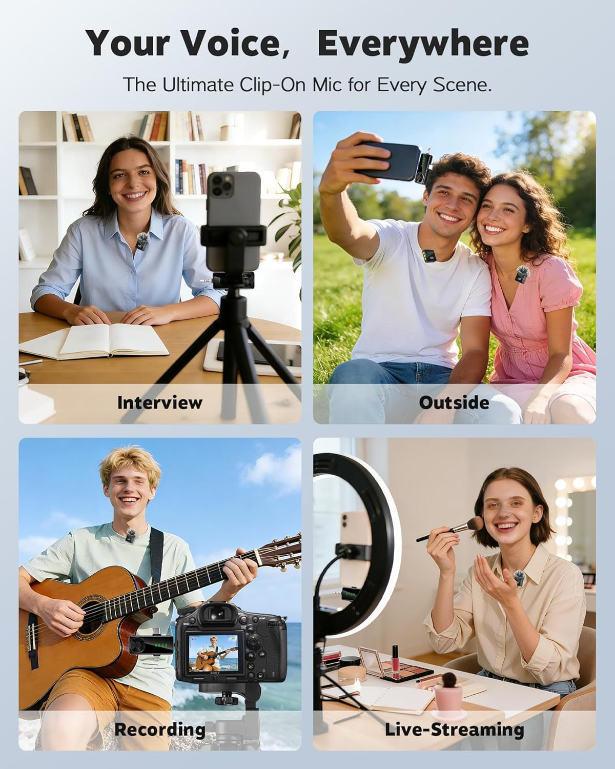 3-In-1 Wireless Lavalier Microphone for Iphone, Android, Camera | Mini Microphone with Digital Display & Noise Reduction, 20H Battery Life, Mic for Video Recording, Tiktok, Youtube, Vlogging