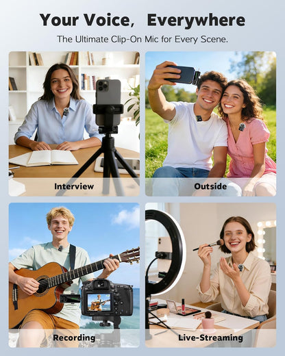 3-In-1 Wireless Lavalier Microphone for Iphone, Android, Camera | Mini Microphone with Digital Display & Noise Reduction, 20H Battery Life, Mic for Video Recording, Tiktok, Youtube, Vlogging