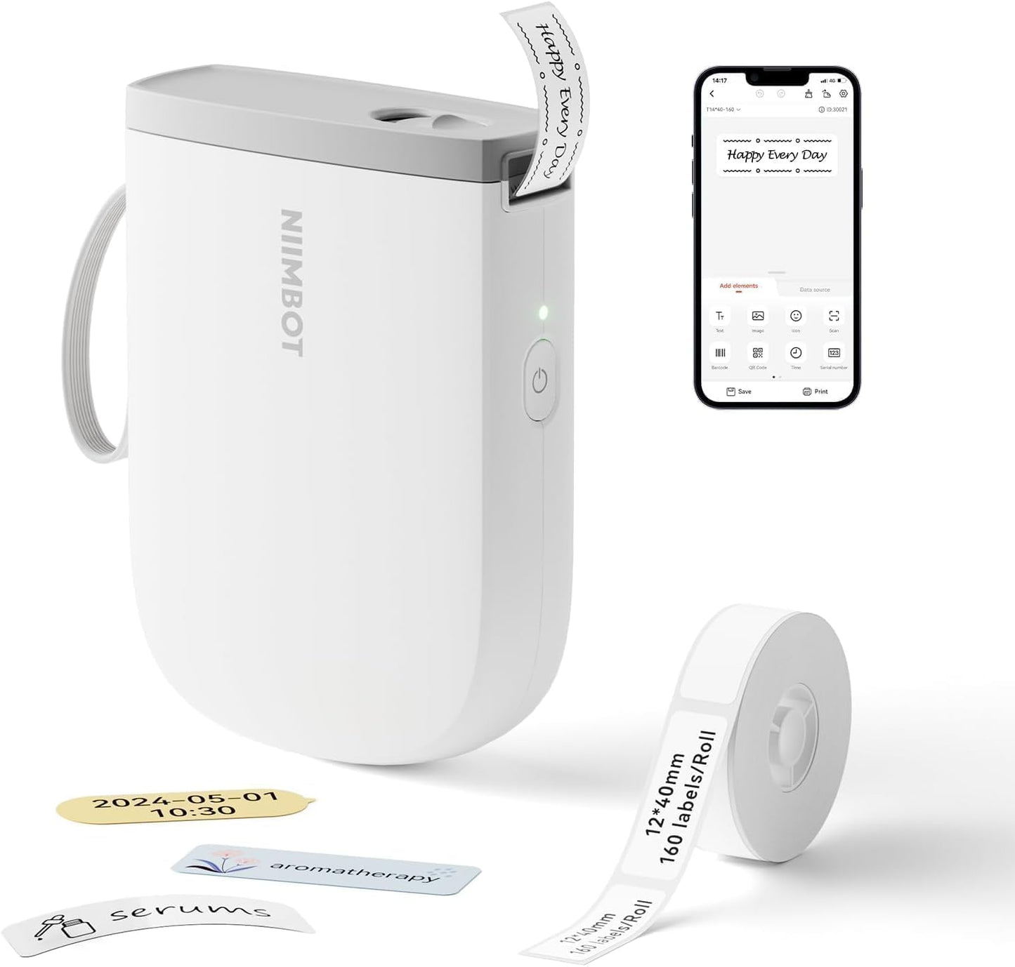 D110 Upgraded Label Maker, Mini Label Printer, Portable Label Maker Machine with Tape Bluetooth Thermal Labelling Machine Small Sticker Printer for Home Kitchen School Office Store, White