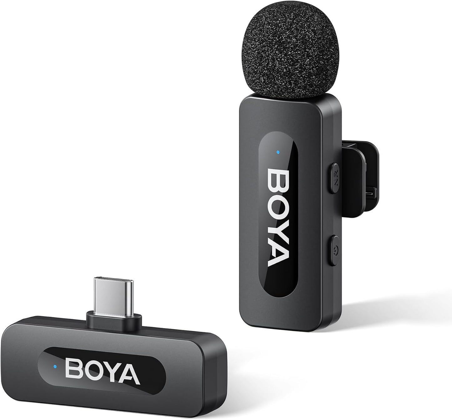 BY-V20 Wireless Lavalier Microphones for iPhone 15/16 Series & USB-C Devices - 100M Range, 9H Battery Life, Noise Reduction Mini Clip-On Mic for Video Recording, YouTube, and TikTok