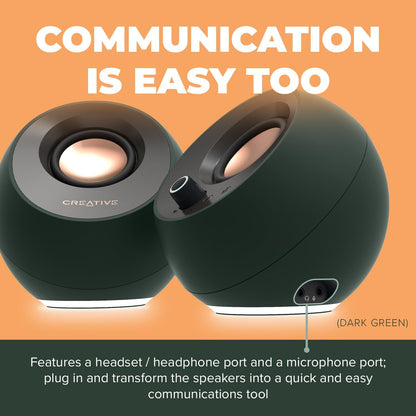 Pebble Pro Minimalist 2.0 USB-C Computer Speakers with Bluetooth 5.3 and Customizable RGB Lighting, Clear Dialog and Bassflex Tech, USB Audio, Headset Port, for PC and Mac (White)