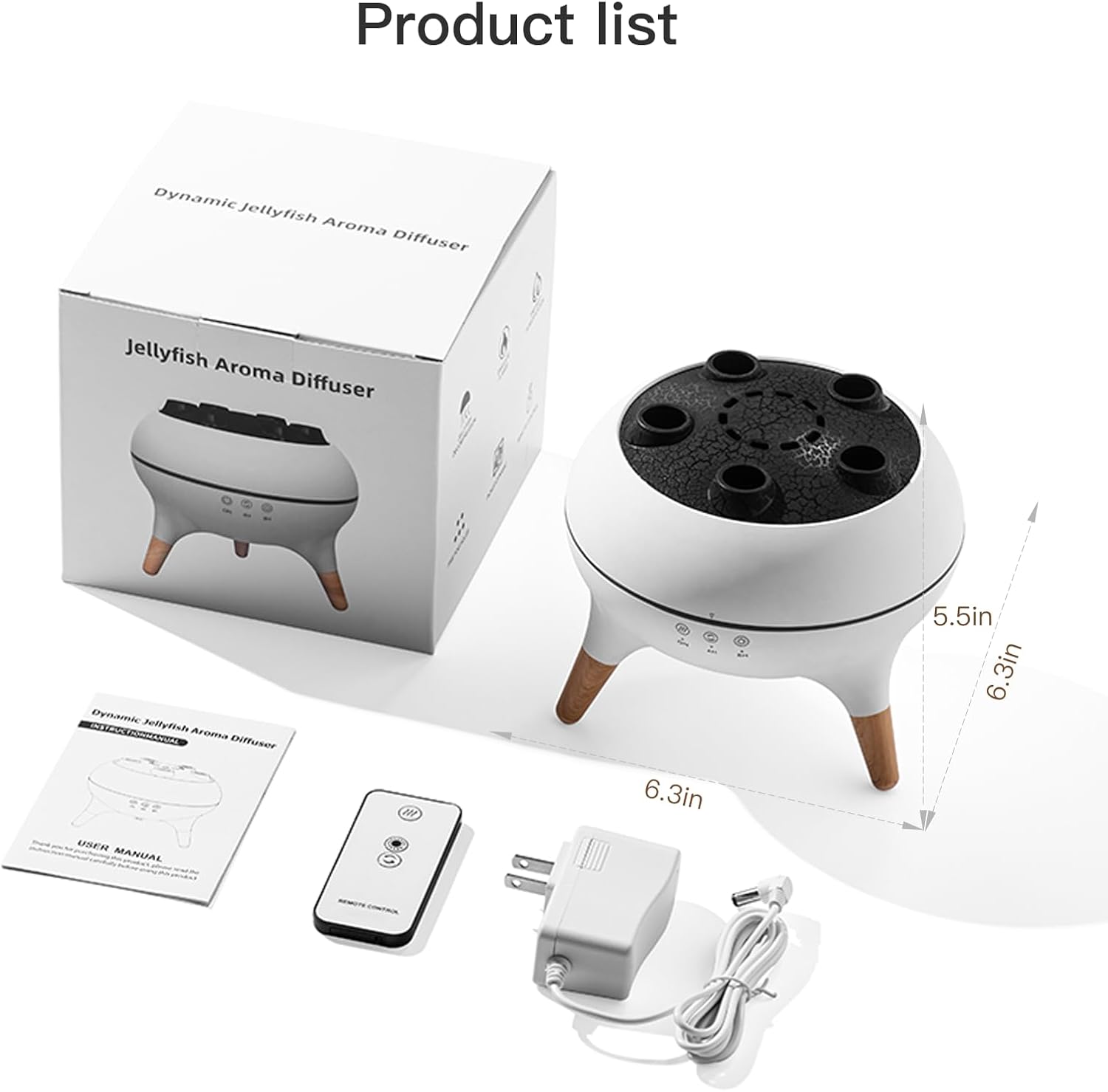 Essential Oil Diffuser 250Ml,Jellyfish Diffuser Volcano Diffuser Air Humidifiers Dynamic Sound Pickup Ultrasonic Aromatherapy Remote Control 7-Color Lights for Home Bedroom Office Hotel(White)