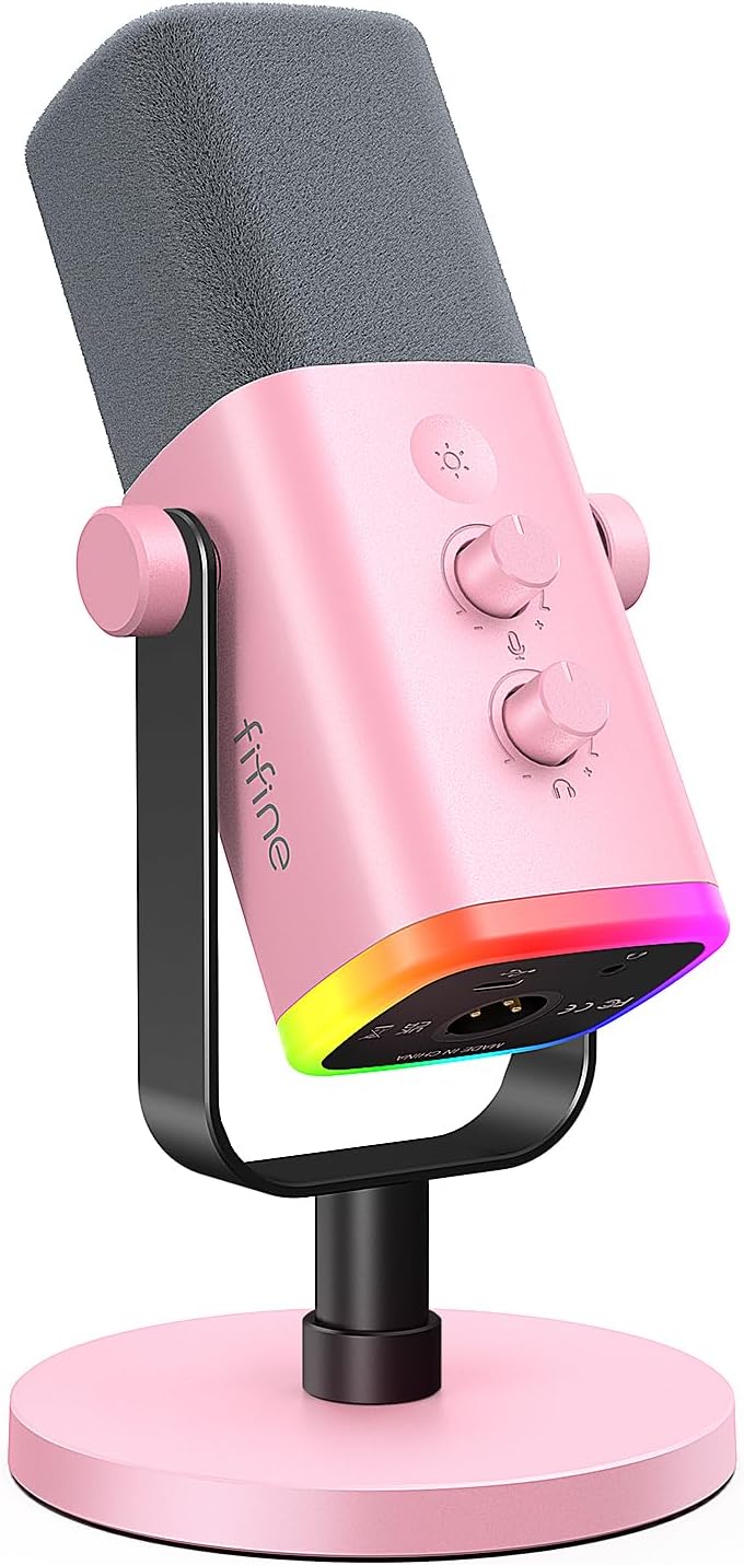 XLR/USB Dynamic Microphone for Podcast Recording, PC Computer Gaming Streaming Mic with RGB Light, Mute Button, Headphones Jack, Desktop Stand, Vocal Mic for Singing Youtube-Ampligame AM8