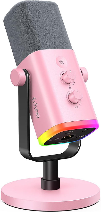 XLR/USB Dynamic Microphone for Podcast Recording, PC Computer Gaming Streaming Mic with RGB Light, Mute Button, Headphones Jack, Desktop Stand, Vocal Mic for Singing Youtube-Ampligame AM8