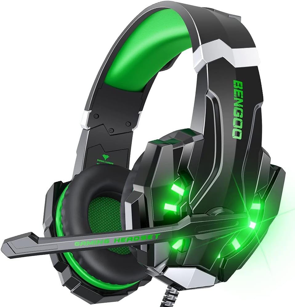 G9000 Stereo Gaming Headset for PS4 PC Xbox One PS5 Controller, Noise Cancelling over Ear Headphones with Mic, LED Light, 7.1 Surround Sound, Soft Memory Earmuffs for Nintendo Xbox Series X|S