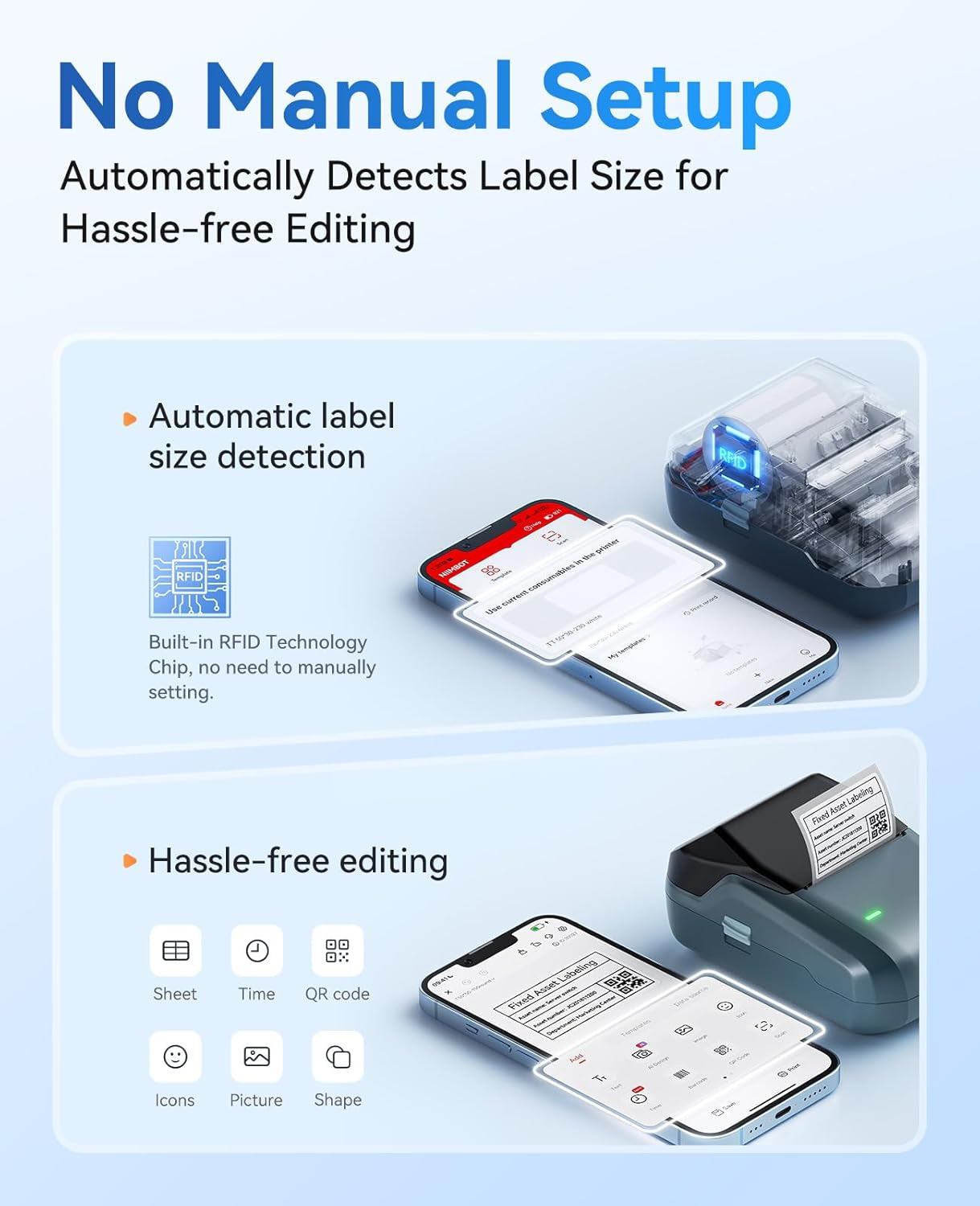 B1 Label Maker, Portable Thermal Label Printer, Mini Label Maker Machine with Tape, Bluetooth Small Sticker Printer with Auto Identification, Labelling Machine for Office, Home, Business