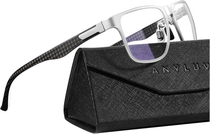 Blue Light Glasses Men, Relieve Eyestrain and Eye Protection, Al-Mg Metal Computer Blue Light Blocking Glasses