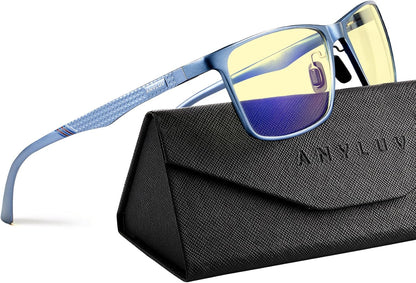Blue Light Glasses Men, Relieve Eyestrain and Eye Protection, Al-Mg Metal Computer Blue Light Blocking Glasses