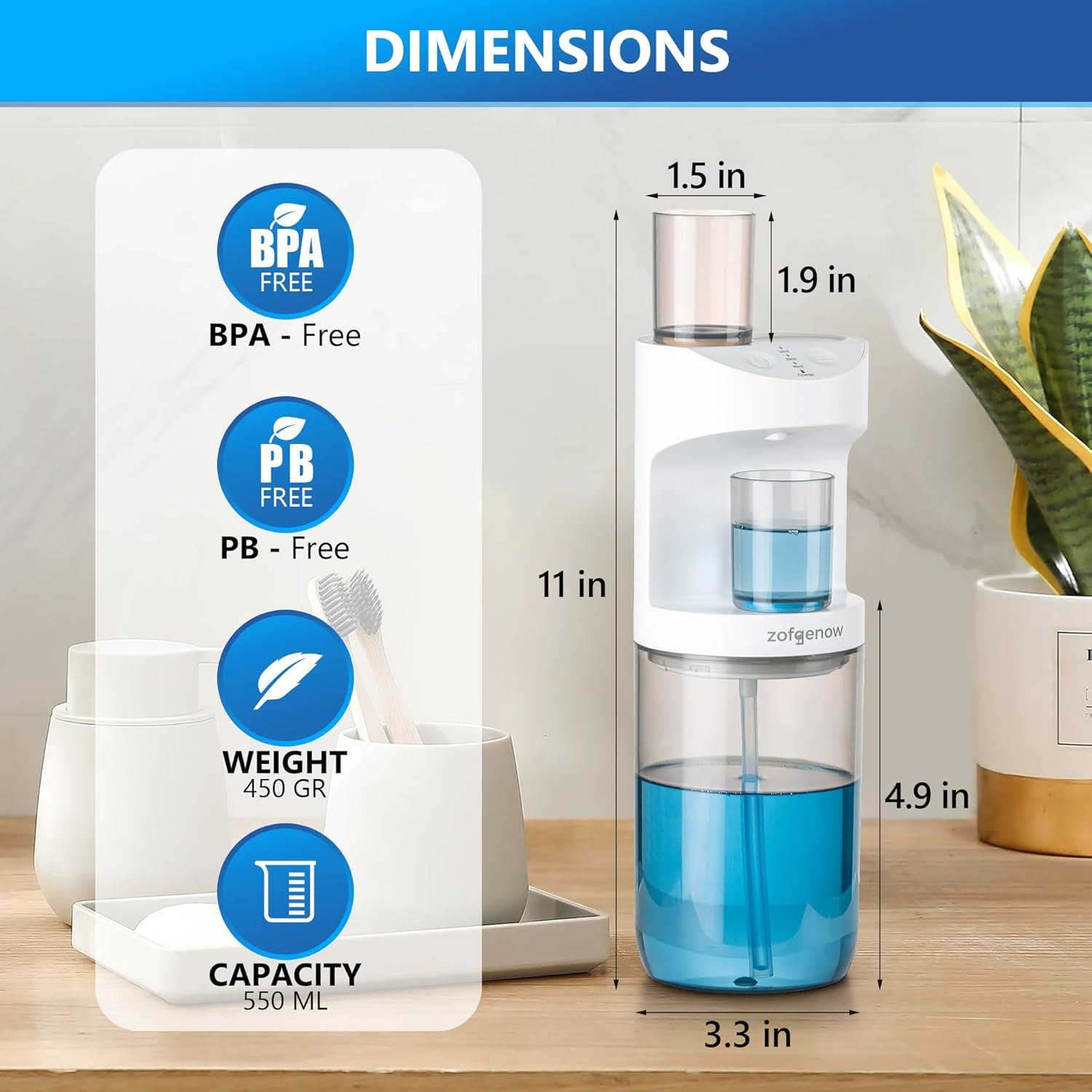 Automatic Mouthwash Dispenser for Bathroom,Bathroom Accessories 19.4 Fl Oz Dispensers with Magnetic Cups,Wall Mounted Dispenser,Suitable for All Age Groups,White