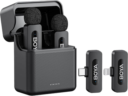 BY-V20 Wireless Lavalier Microphones for iPhone 15/16 Series & USB-C Devices - 100M Range, 9H Battery Life, Noise Reduction Mini Clip-On Mic for Video Recording, YouTube, and TikTok