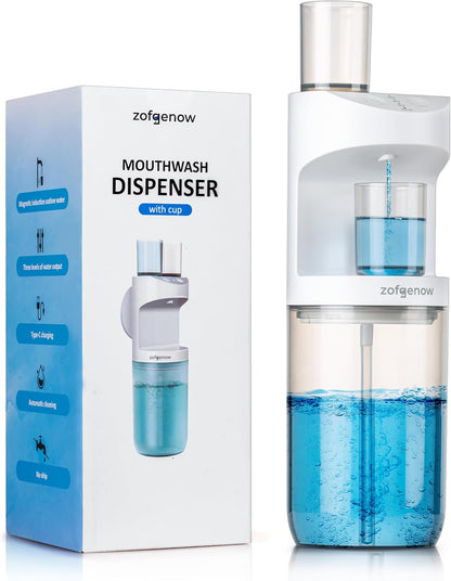 Automatic Mouthwash Dispenser for Bathroom,Bathroom Accessories 19.4 Fl Oz Dispensers with Magnetic Cups,Wall Mounted Dispenser,Suitable for All Age Groups,White