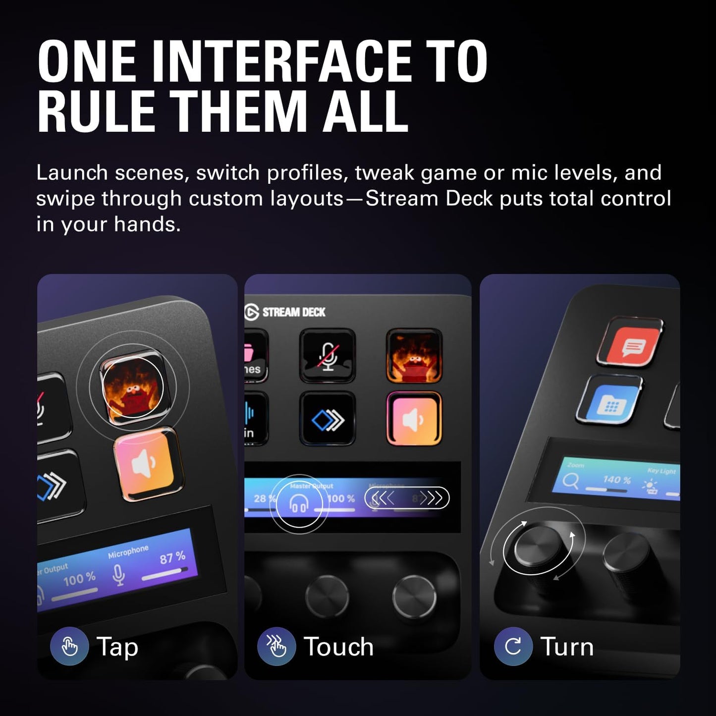 Stream Deck +, Audio Mixer, Production Console and Studio Controller for Content Creators, Streaming, Gaming, with Customizable Touch Strip Dials and LCD Keys, Works with Mac and PC