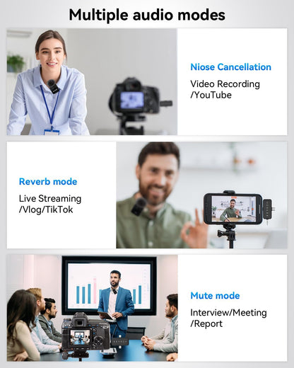 Elevate Your Audio Experience with the 3-in-1 Wireless Lavalier Microphone for iPhone, Android, and Camera - Perfect for Video Recording, TikTok, YouTube, and Interviews with Noise Cancelling and 328Ft Range!