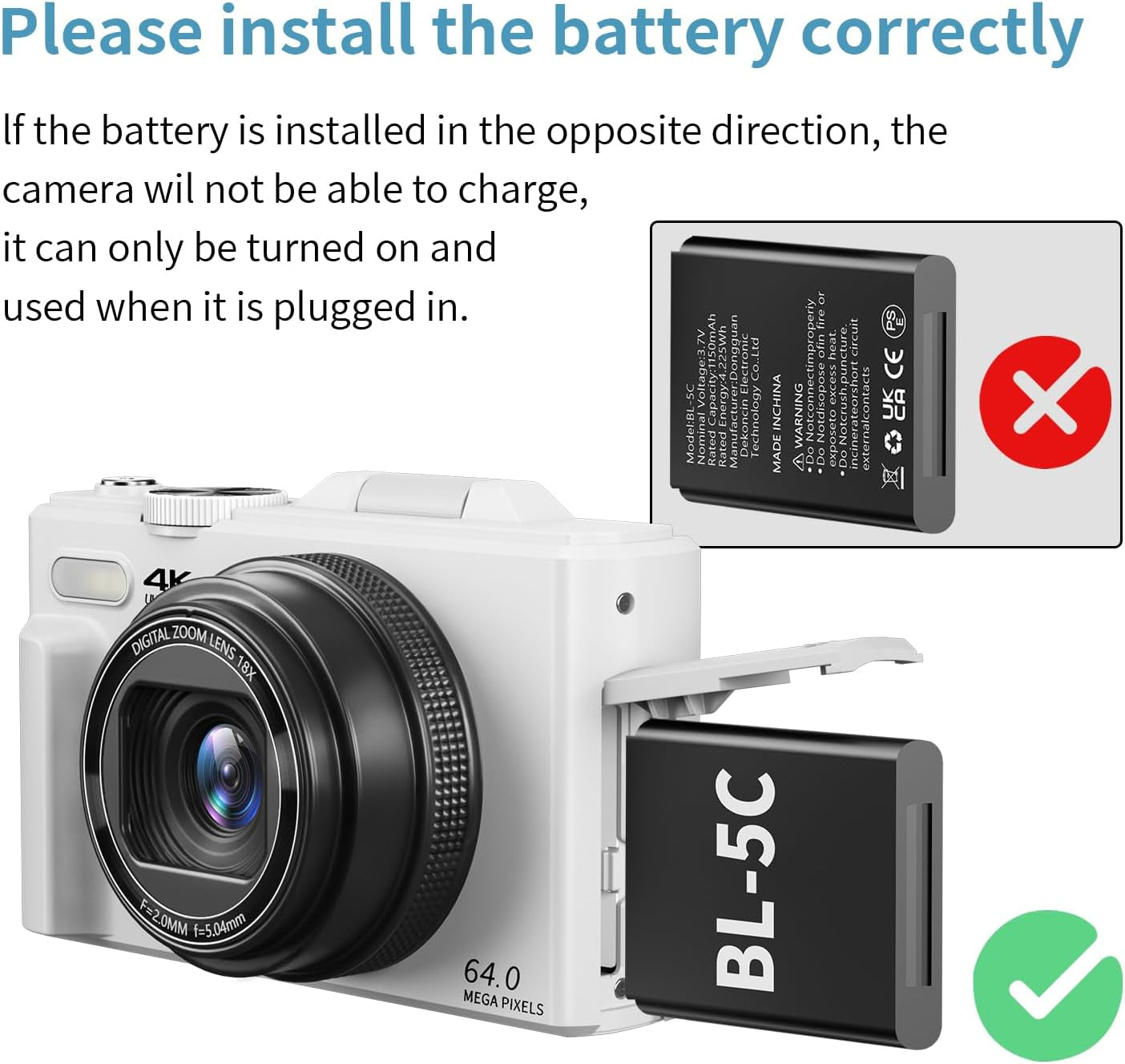 4K Digital Camera for Photography, 64MP Vlogging Camera for Youtube with 3" 180° Flip Screen, 18X Digital Zoom Point and Shoot Camara with 32GB Micro SD Card for Beginner (White)
