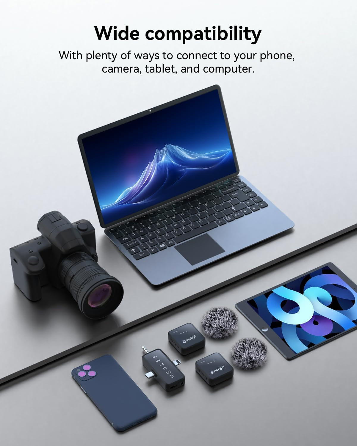 3 in 1 Wireless Lavalier Microphone for Iphone Android & Camera, Mini Clip-On Mic for Video Recording Tiktok Youtube Interview, Noise Cancelling, 328Ft Range, 18H Battery