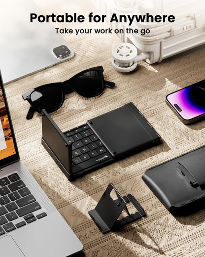 Foldable Keyboard with Touchpad, XK01 TP Folding Portable Keyboard, Full Size Keys, Large Trackpad Bluetooth Travel Keyboards for Ipad Laptop PC Tablets -Black