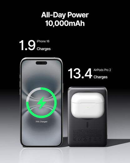 for Magsafe Power Bank, Original Qi2 Certified Wireless Fast Charging, Slimmest 10000Mah 45W Magnetic Portable Charger with USB C Cable & Stand, Travel Pwerbank for Iphone 17-12 Only